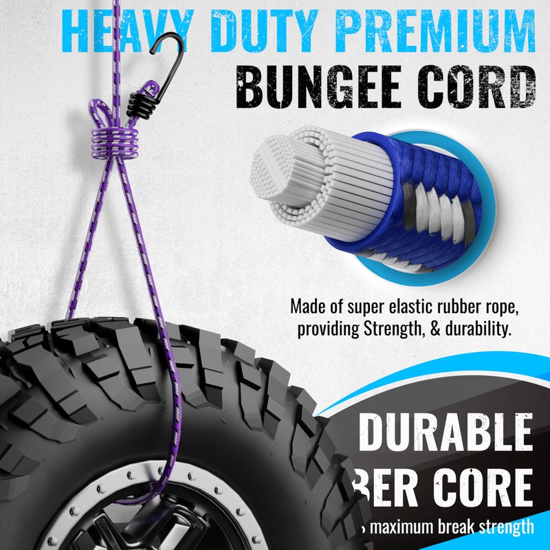 GOEASY0312 Premium Bungee Cords Heavy Duty - 20 pcs Bungee Cords with Hooks in A Storage Jar Includes 10", 18", 24", 30", 36", 48" Bungie Cord Bundle - Image 2